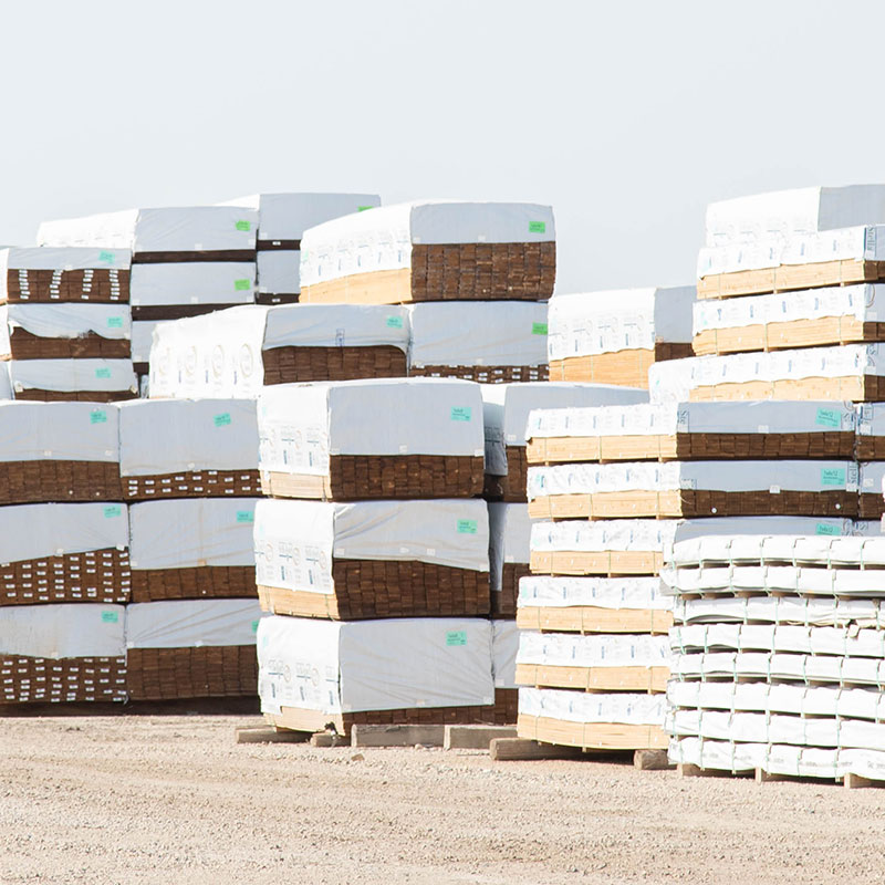 Palletes of lumber await shipping at Stella Jones in Neepawa, Manitoba
