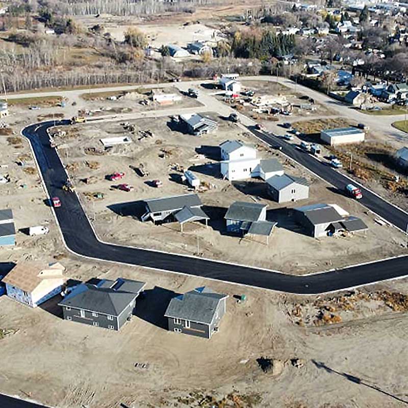 Aerial view of new housing development in Neepawa, Manitoba, November 2021